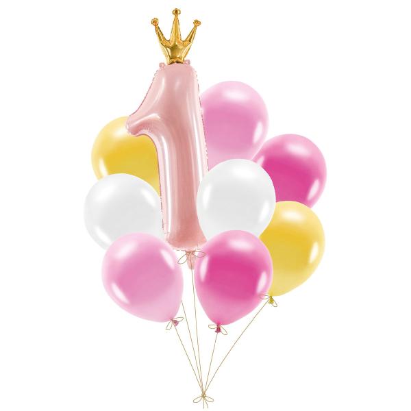 Ballongsett 1 år Rosa 9-pakning
