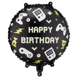 Gaming Folieballong Happy Birthday Svart
