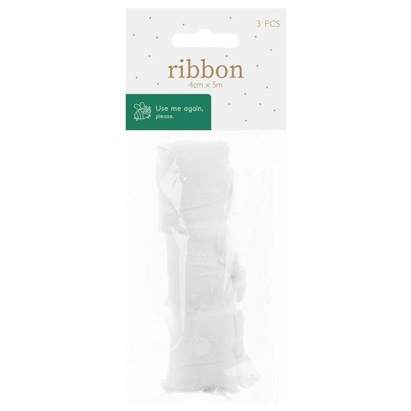 Chiffonbånd Hvit 40 mm 3-pakning