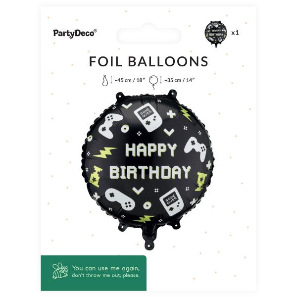 Gaming Folieballong Happy Birthday Svart