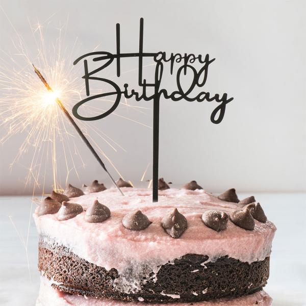 Kakepynt Happy Birthday Svart