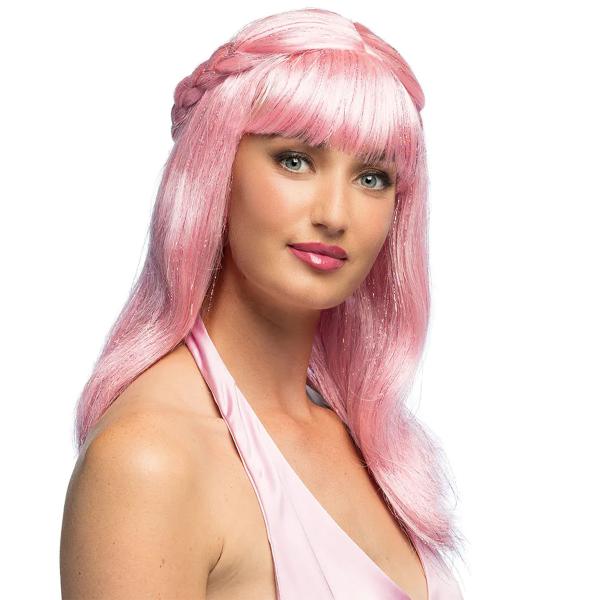 Lyserosa Parykk med Fletter