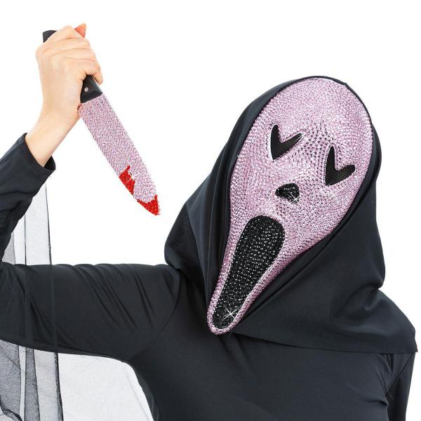 Ghostface Maske & Kniv med Strass