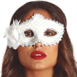 Halvmaske med Blomst & Paljetter Hvit