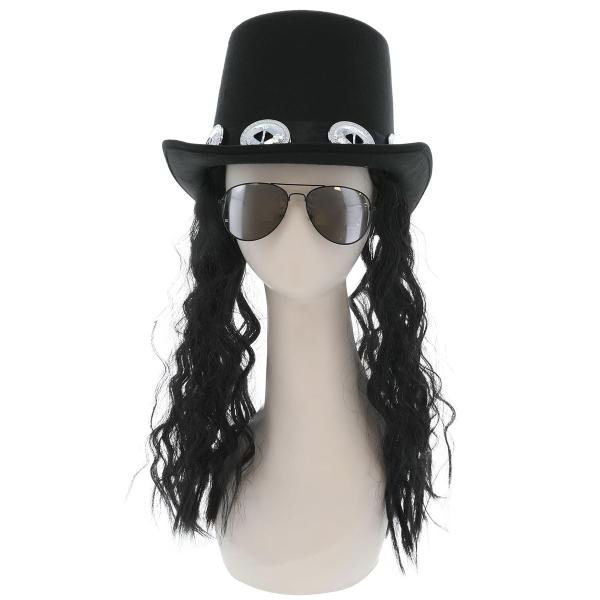 Glamrock Hatt med Hår & Briller