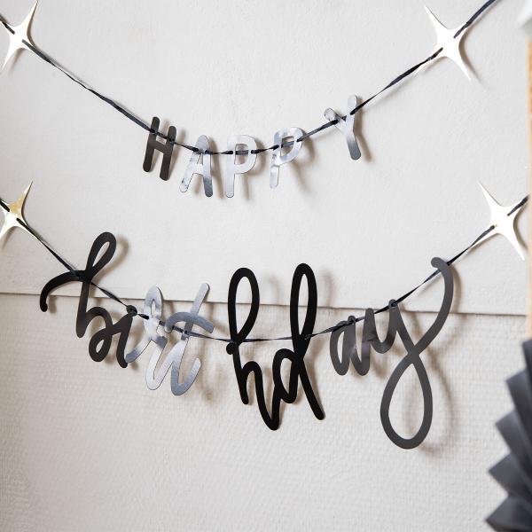 Bokstav-girlander Happy Birthday Svart