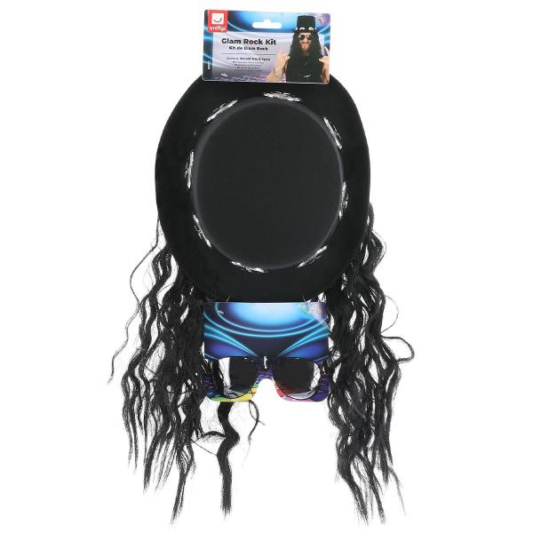 Glamrock Hatt med Hår & Briller