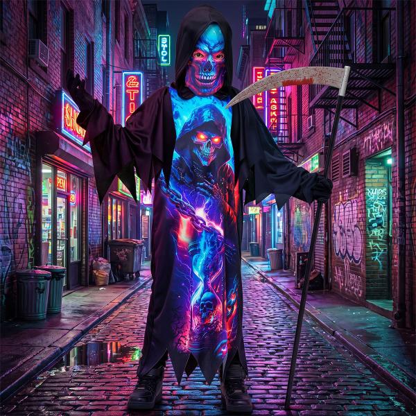 Kostyme Mannen med Ljåen Neon Barn