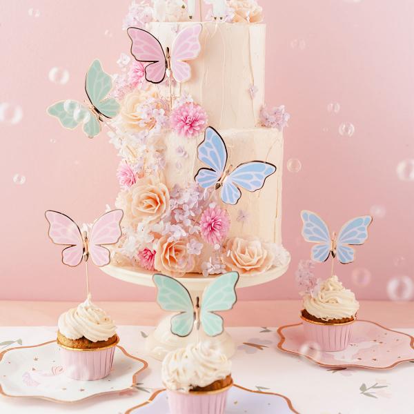 Cake Toppers Sommerfugler Fargemix 9-pakning