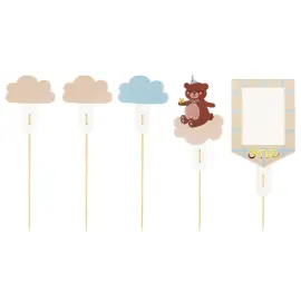 Cake Toppers Teddybj&oslash;rn 1 &aring;r 5-pakning
