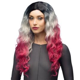 Bølgete Svart, Grå & Rosa Ombre Parykk