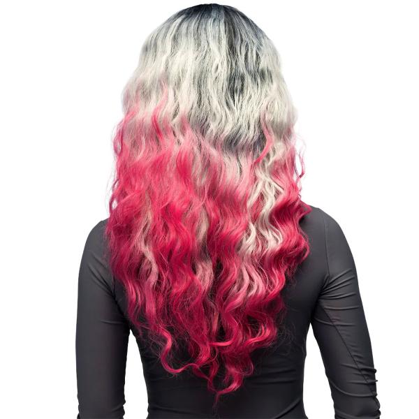 Bølgete Svart, Grå & Rosa Ombre Parykk