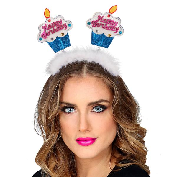Happy Birthday Hårbøyle med Glitter Blå