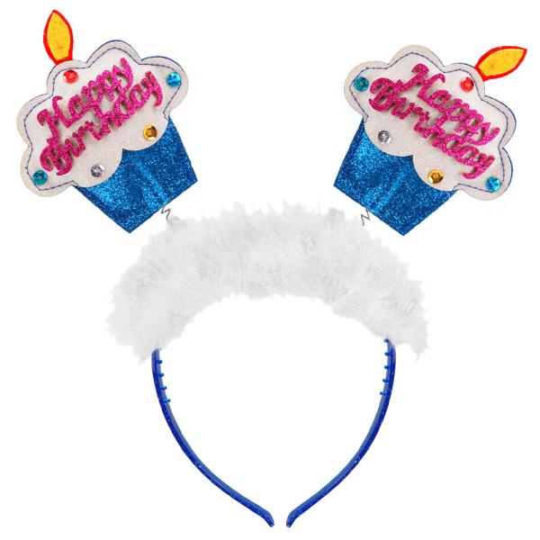 Happy Birthday Hårbøyle med Glitter Blå