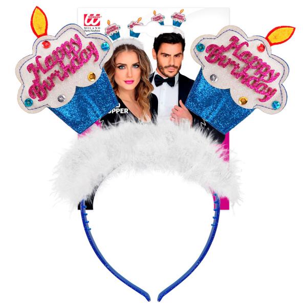 Happy Birthday Hårbøyle med Glitter Blå