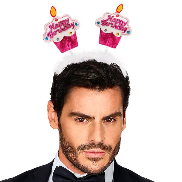 Happy Birthday Hårbøyle med Glitter Rosa