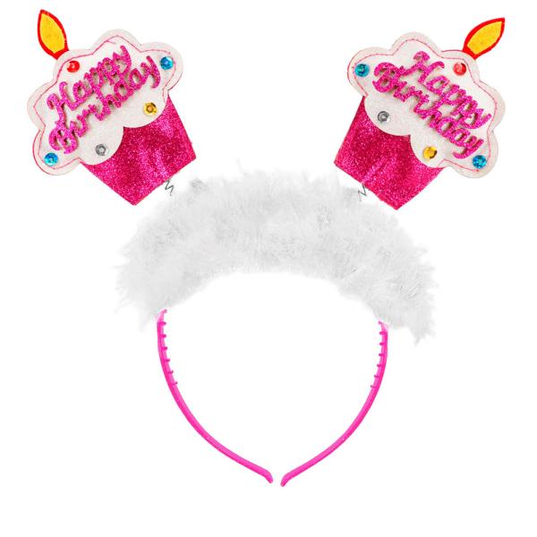 Happy Birthday Hårbøyle med Glitter Rosa