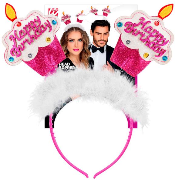 Happy Birthday Hårbøyle med Glitter Rosa