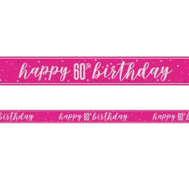Happy 60th Birthday Banner Rosa & Sølv