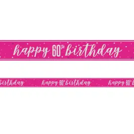 Happy 60th Birthday Banner Rosa & Sølv