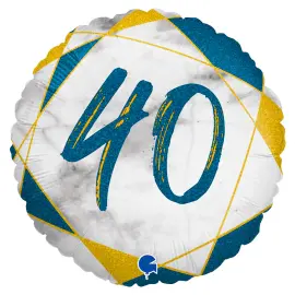 Marble 40 Holografisk Ballong M&oslash;rkebl&aring;