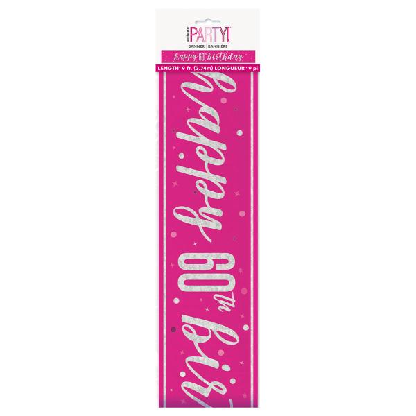Happy 60th Birthday Banner Rosa & Sølv