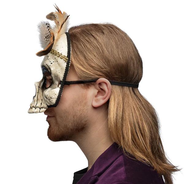 Voodoo Halvmaske Hodeskalle med Fjær