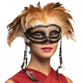 Voodoo Halvmaske med Fjær